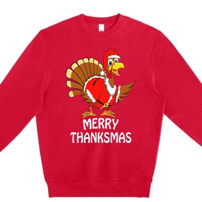 Funny Merry Thanksmas Turkey Happy Thanksgiving Christmas Premium Crewneck Sweatshirt