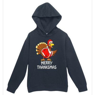 Funny Merry Thanksmas Turkey Happy Thanksgiving Christmas Urban Pullover Hoodie