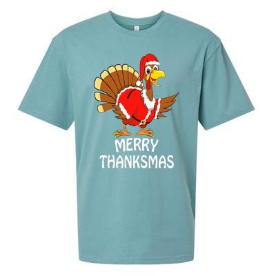 Funny Merry Thanksmas Turkey Happy Thanksgiving Christmas Sueded Cloud Jersey T-Shirt