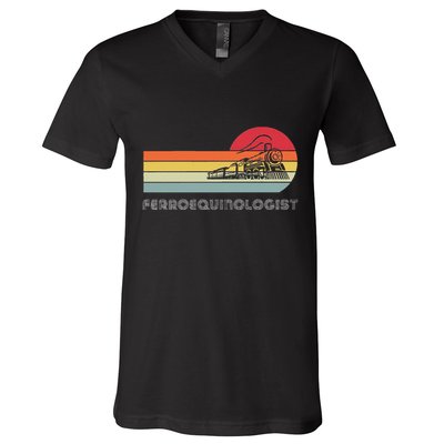 Ferroequinologist Model Train Enthusiast Railroading Railfan V-Neck T-Shirt
