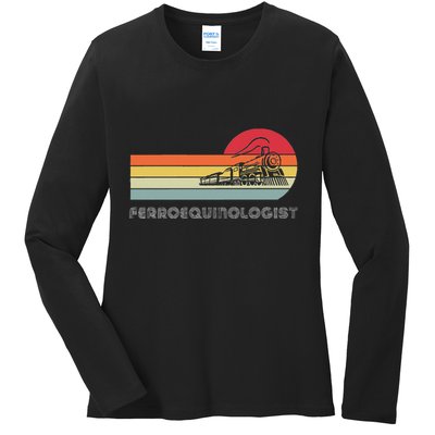 Ferroequinologist Model Train Enthusiast Railroading Railfan Ladies Long Sleeve Shirt
