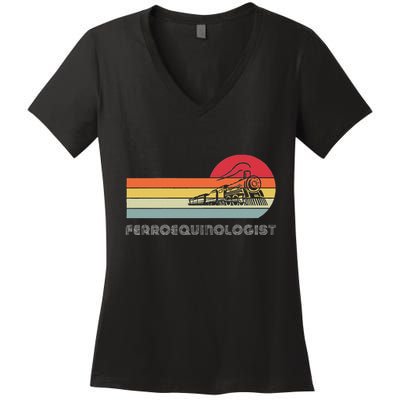 Ferroequinologist Model Train Enthusiast Railroading Railfan Women's V-Neck T-Shirt