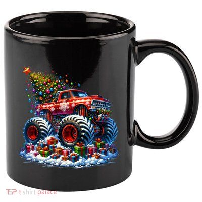Funny Monster Truck Christmas Tree Snowflakes Cute Gift 11oz C Handle Ceramic Mug