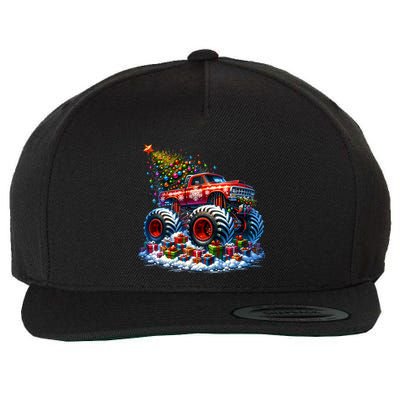 Funny Monster Truck Christmas Tree Snowflakes Cute Gift Wool Snapback Cap