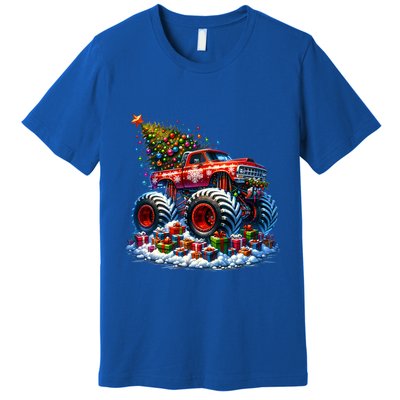 Funny Monster Truck Christmas Tree Snowflakes Cute Gift Premium T-Shirt