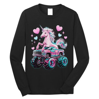 Funny Monster Truck Unicorn Girl Birthday Party Monster Truck Gift Long Sleeve Shirt