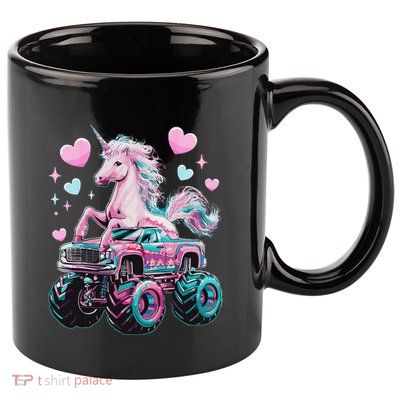 Funny Monster Truck Unicorn Girl Birthday Party Monster Truck Gift 11oz C Handle Ceramic Mug