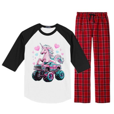 Funny Monster Truck Unicorn Girl Birthday Party Monster Truck Gift Raglan Sleeve Pajama Set