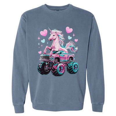 Funny Monster Truck Unicorn Girl Birthday Party Monster Truck Gift Garment-Dyed Sweatshirt