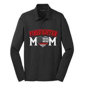 Firefighter Mom Thin Red Line Fireman Firefighting Patriotic Silk Touch Performance Long Sleeve Polo