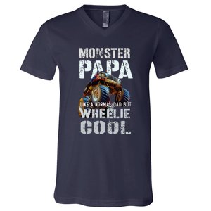 Funny MONSTER TRUCK PAPA Like Normal Dad But Wheelie Cool V-Neck T-Shirt