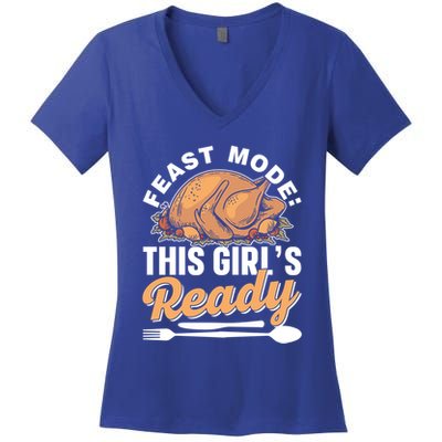 Feast Mode: This S Ready Gratitude Thanksgiving Cute Gift Women's V-Neck T-Shirt