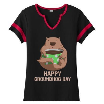 Funny Marmot Tee Vintage Coffee Lover Happy Groundhog Day Cool Gift Ladies Halftime Notch Neck Tee