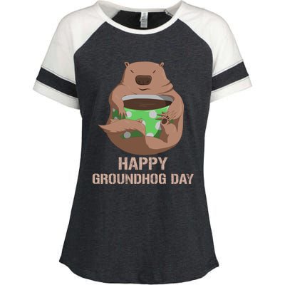 Funny Marmot Tee Vintage Coffee Lover Happy Groundhog Day Cool Gift Enza Ladies Jersey Colorblock Tee