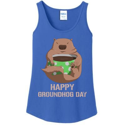 Funny Marmot Tee Vintage Coffee Lover Happy Groundhog Day Cool Gift Ladies Essential Tank