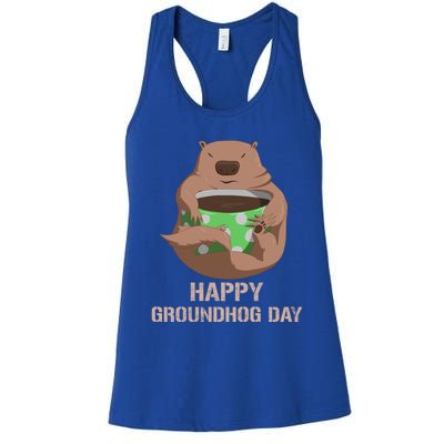 Funny Marmot Tee Vintage Coffee Lover Happy Groundhog Day Cool Gift Women's Racerback Tank