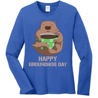 Funny Marmot Tee Vintage Coffee Lover Happy Groundhog Day Cool Gift Ladies Long Sleeve Shirt