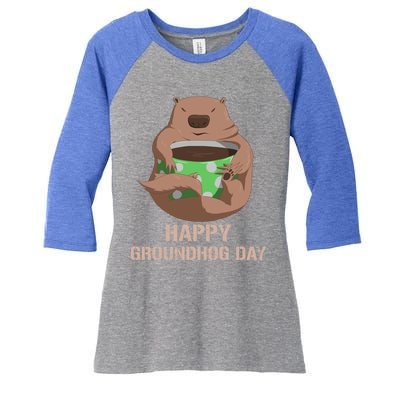 Funny Marmot Tee Vintage Coffee Lover Happy Groundhog Day Cool Gift Women's Tri-Blend 3/4-Sleeve Raglan Shirt