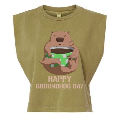 Funny Marmot Tee Vintage Coffee Lover Happy Groundhog Day Cool Gift Garment-Dyed Women's Muscle Tee