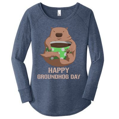 Funny Marmot Tee Vintage Coffee Lover Happy Groundhog Day Cool Gift Women's Perfect Tri Tunic Long Sleeve Shirt