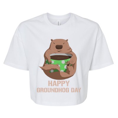 Funny Marmot Tee Vintage Coffee Lover Happy Groundhog Day Cool Gift Bella+Canvas Jersey Crop Tee