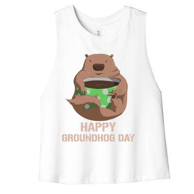 Funny Marmot Tee Vintage Coffee Lover Happy Groundhog Day Cool Gift Women's Racerback Cropped Tank