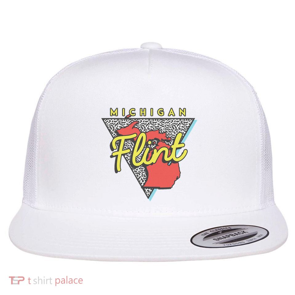 Flint Michigan T Vintage Mi Triangle Flat Bill Trucker Hat