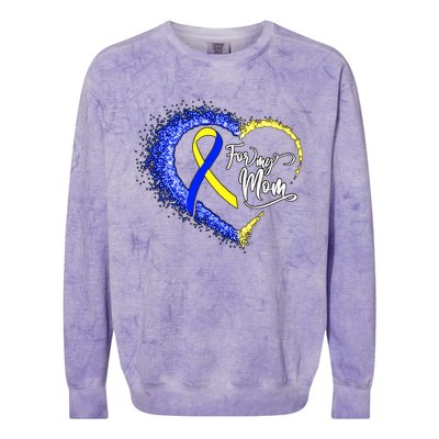 For My T21 Down Syndrome Mom Down Syndrome Awareness Heart Yellow Blue Colorblast Crewneck Sweatshirt