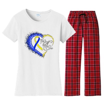 For My T21 Down Syndrome Mom Down Syndrome Awareness Heart Yellow Blue Women's Flannel Pajama Set