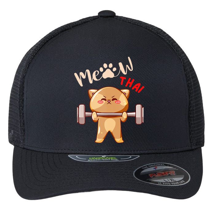 Funny Meow Thai Design For Thai Weightlifting Sport Lovers Flexfit Unipanel Trucker Cap