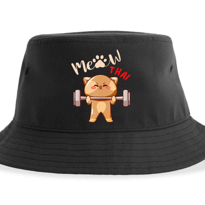 Funny Meow Thai Design For Thai Weightlifting Sport Lovers Sustainable Bucket Hat