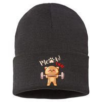 Funny Meow Thai Design For Thai Weightlifting Sport Lovers Sustainable Knit Beanie