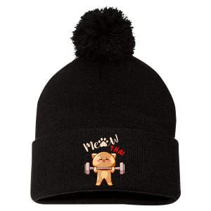 Funny Meow Thai Design For Thai Weightlifting Sport Lovers Pom Pom 12in Knit Beanie