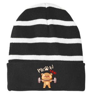 Funny Meow Thai Design For Thai Weightlifting Sport Lovers Striped Beanie with Solid Band