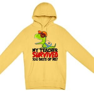 Funny My Teacher Survived 100 Days Of Me Trex Dinosaur Premium Pullover Hoodie