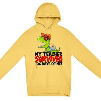 Funny My Teacher Survived 100 Days Of Me Trex Dinosaur Premium Pullover Hoodie