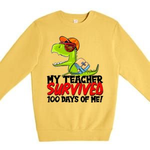 Funny My Teacher Survived 100 Days Of Me Trex Dinosaur Premium Crewneck Sweatshirt