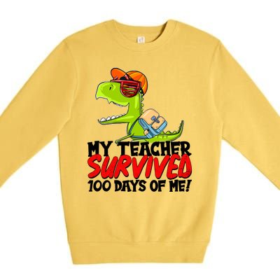 Funny My Teacher Survived 100 Days Of Me Trex Dinosaur Premium Crewneck Sweatshirt