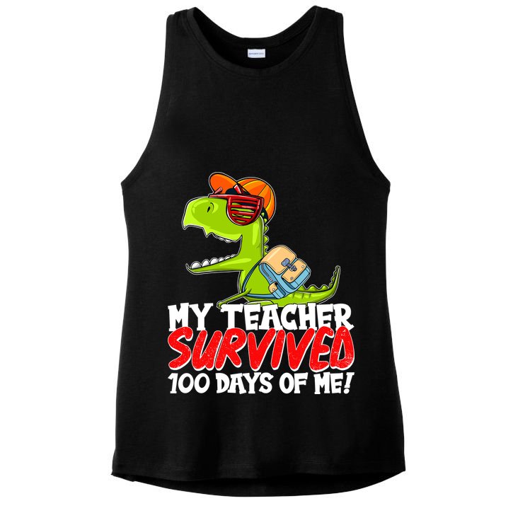 Funny My Teacher Survived 100 Days Of Me Trex Dinosaur Ladies PosiCharge Tri-Blend Wicking Tank