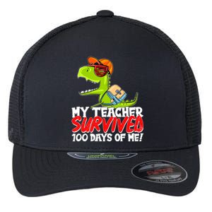 Funny My Teacher Survived 100 Days Of Me Trex Dinosaur Flexfit Unipanel Trucker Cap