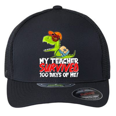 Funny My Teacher Survived 100 Days Of Me Trex Dinosaur Flexfit Unipanel Trucker Cap