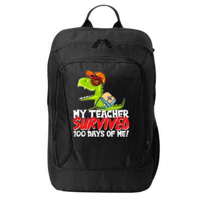 Funny My Teacher Survived 100 Days Of Me Trex Dinosaur City Backpack