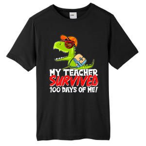 Funny My Teacher Survived 100 Days Of Me Trex Dinosaur Tall Fusion ChromaSoft Performance T-Shirt