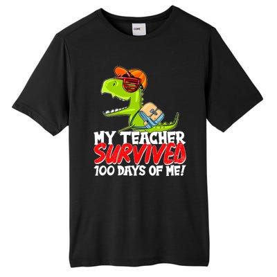 Funny My Teacher Survived 100 Days Of Me Trex Dinosaur Tall Fusion ChromaSoft Performance T-Shirt