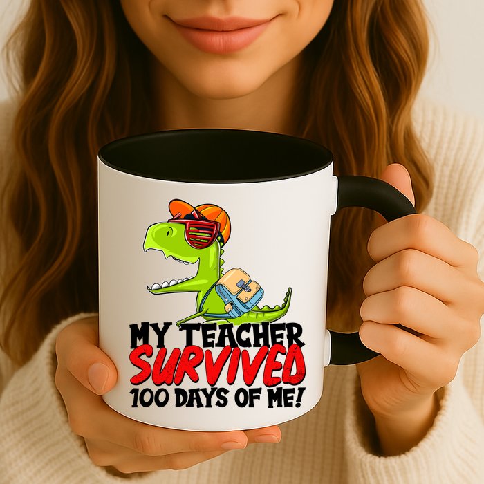 Funny My Teacher Survived 100 Days Of Me Trex Dinosaur Mug
