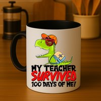 Funny My Teacher Survived 100 Days Of Me Trex Dinosaur Mug