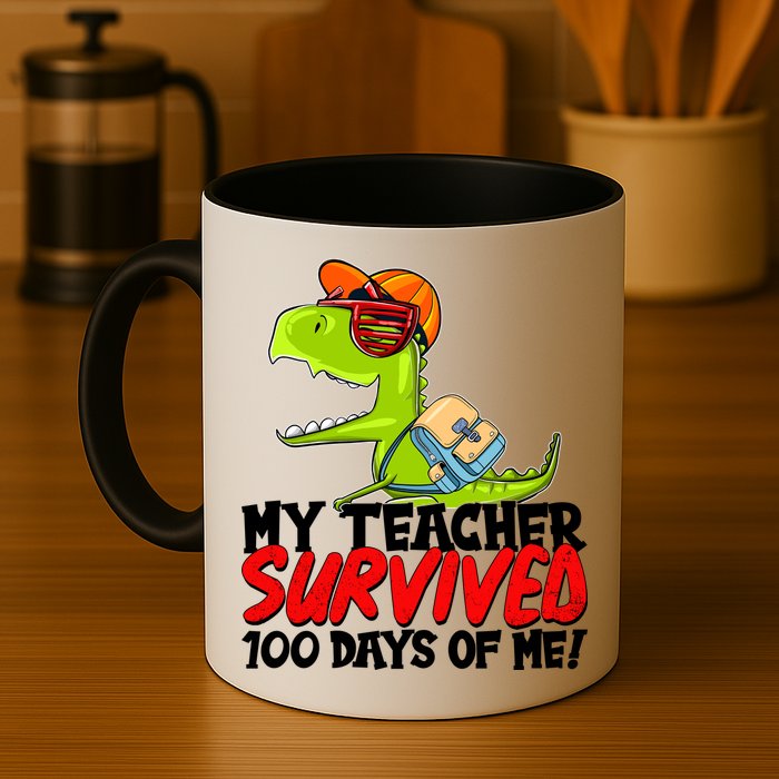 Funny My Teacher Survived 100 Days Of Me Trex Dinosaur Mug