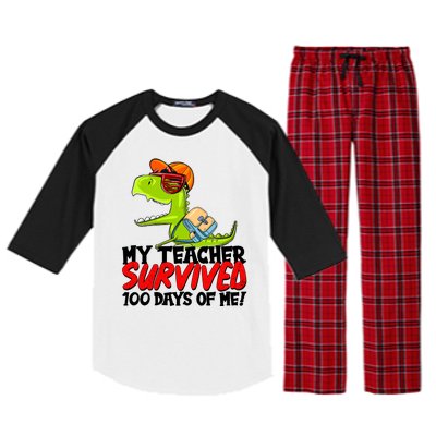 Funny My Teacher Survived 100 Days Of Me Trex Dinosaur Raglan Sleeve Pajama Set