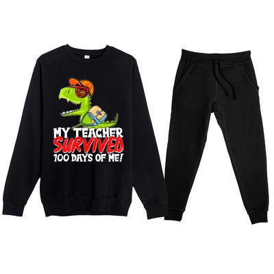 Funny My Teacher Survived 100 Days Of Me Trex Dinosaur Premium Crewneck Sweatsuit Set