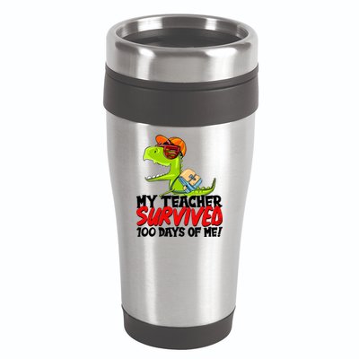 Funny My Teacher Survived 100 Days Of Me Trex Dinosaur 16oz Travel Tumbler